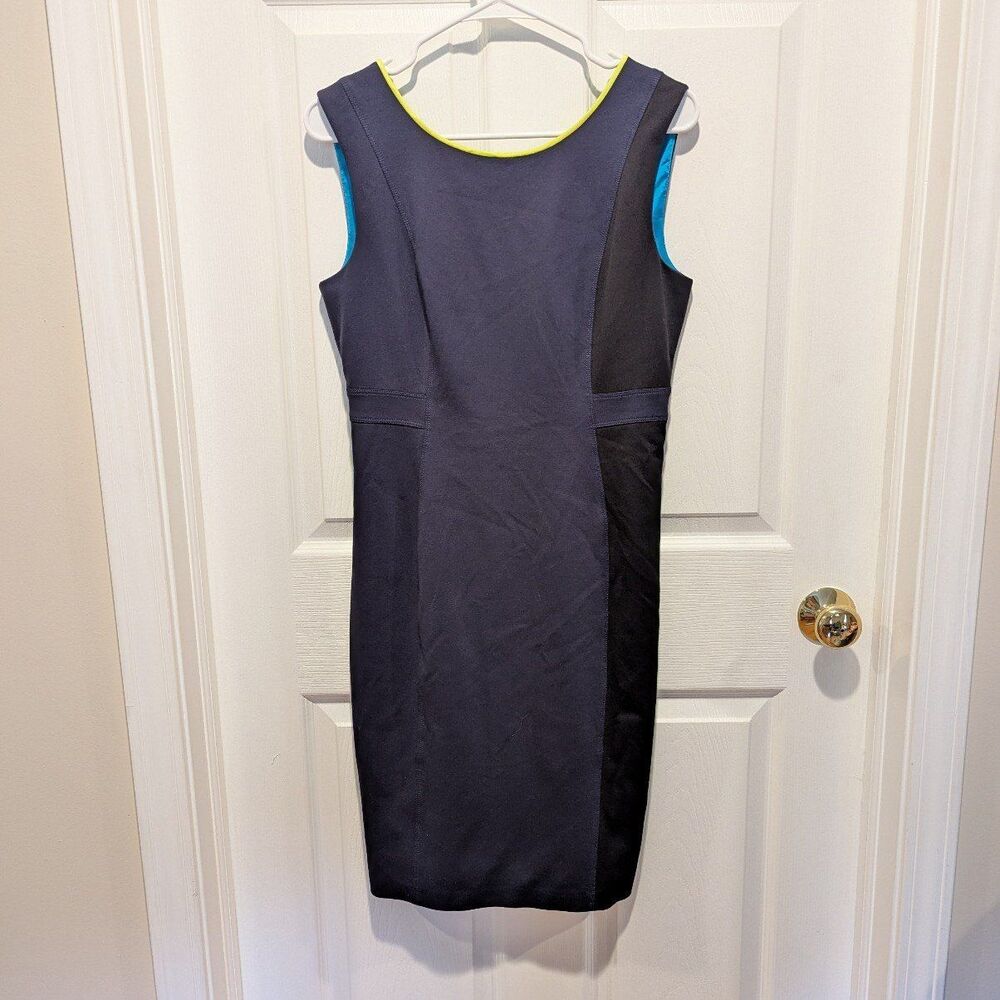 Elie Tahari Size 8 Margot Round Neck Sleeveless Sheath Dress Neon Piping